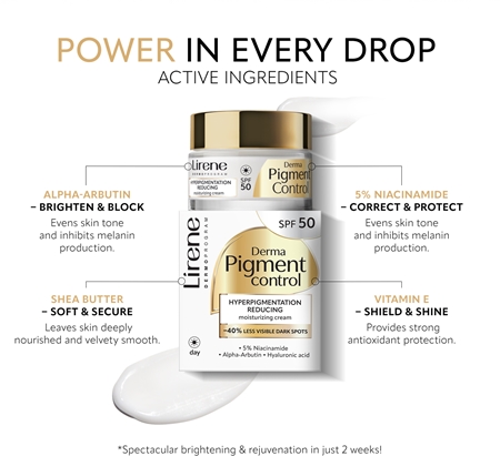 Lirene Derma Pigment Control Cream SPF 50 krem rozjaśniający i nawilżający na plamy pigmentacyjne SPF 50