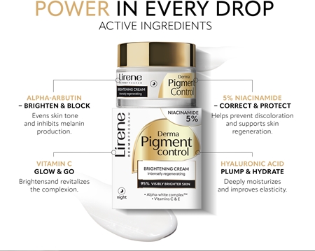 Lirene Derma Pigment Control Brightening Night Cream crème de nuit illuminatrice pour peaux hyperpigmentées