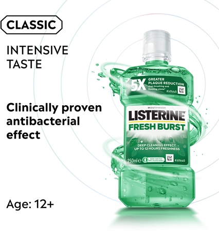 Listerine Fresh Burst burnos skalavimo skystis nuo apnašų