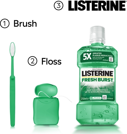 Listerine Fresh Burst burnos skalavimo skystis nuo apnašų
