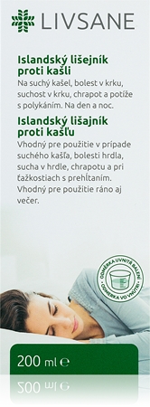 LIVSANE Islandský lišejník sirup proti bolesti v krku, suchému kašli a chrapotu