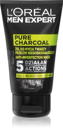 L’Oréal Paris Men Expert Pure Charcoal aktiivihiileltä sisältävä puhdistusgeeli ihon virheiden ehkäisyyn