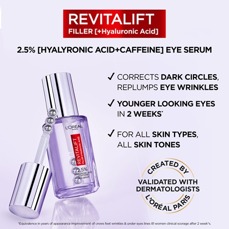 L’Oréal Paris Revitalift Filler siero occhi illuminante con acido ialuronico