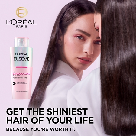 L’Oréal Paris Elseve Glycolic Gloss revitalisierendes Shampoo, um dem müden Haar seine Strahlkraft zurückzugeben