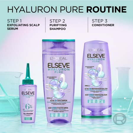 L’Oréal Paris Elseve Hyaluron Pure ενυδατικό σαμπουάν για λιπαρό τριχωτό της κεφαλής και ξηρές άκρες