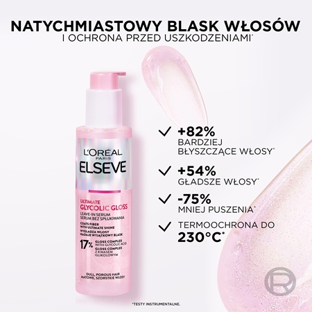 L’Oréal Paris Elseve Glycolic Gloss serum bez spłukiwania do wzmocnienia włosów i nadania im większego połysku