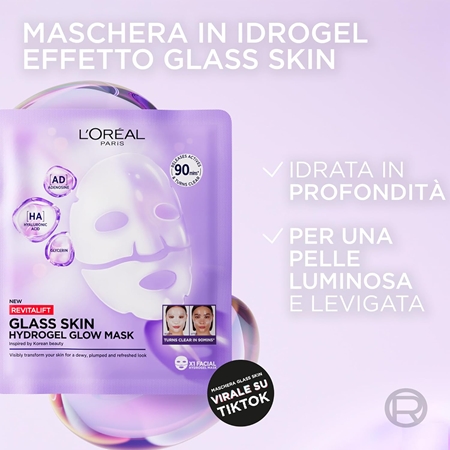 L’Oréal Paris Revitalift Filler Glass Skin maschera idrogel con effetto illuminante
