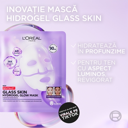 L’Oréal Paris Revitalift Filler Glass Skin mască hidrogel cu efect iluminator