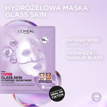 L’Oréal Paris Revitalift Glass Skin maseczka hydrożelowa z efektem rozświetlającym
