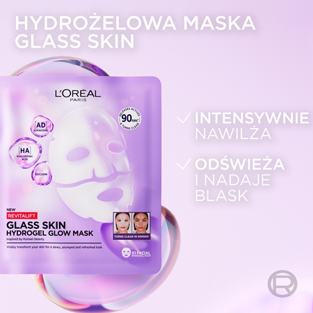 L’Oréal Paris Revitalift Glass Skin maseczka hydrożelowa z efektem rozświetlającym