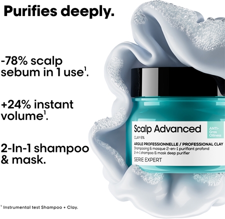 L’Oréal Professionnel Serie Expert Scalp Advanced šampūnas ir kaukė „du viename“ riebiems plaukams ir riebiai galvos odai