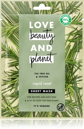Love Beauty & Planet Rapid Reset Tea Tree Oil & Vetiver plátýnková maska s osvěžujícím účinkem