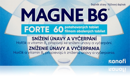 Magne B6 Forte filmom obalené tablety na podporu zníženia únavy a vyčerpania, pre normálny stav zubov, kostí a svalov