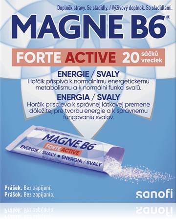 Magne B6 Forte Activ sáčky pro podporu normální činnosti nervové soustavy, svalů, zubů a snížení míry únavy