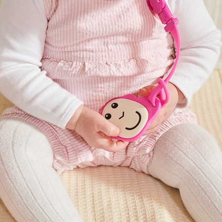 Matchstick Monkey Flat Face Teether & Soother Clip coffret cadeau pour enfant Pink