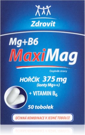MaxiMag Hořčík 375mg + B6 tobolky tobolky pro podporu snížení míry únavy a vyčerpání, normální stav zubů, kostí a svalů