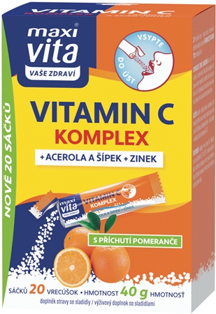 Maxi Vita Vitamin C komplex + acerola + šípek + zinek vrecúška na podporu imunitného systému
