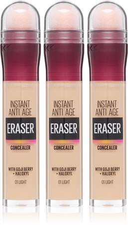 MAYBELLINE NEW YORK Instant Anti Age Eraser corretor líquido com esponja aplicadora formato poupança tom 01 Light