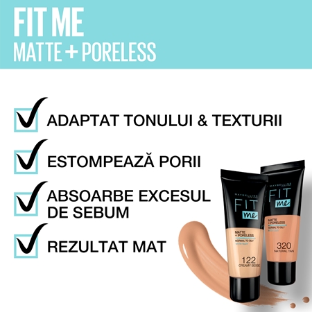 MAYBELLINE NEW YORK Fit Me! Matte+Poreless machiaj mat pentru piele normală și grasă
