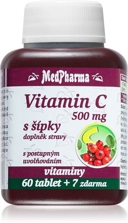 MedPharma Vitamin C 500mg se šípky, s postupným uvolňováním tablety pro podporu imunitního systému, krásnou pleť a nehty
