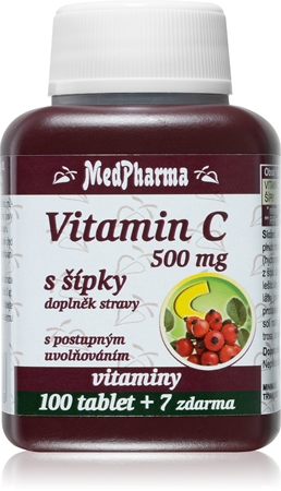 MedPharma Vitamin C 500mg se šípky, s postupným uvolňováním tablety pro podporu imunitního systému, krásnou pleť a nehty