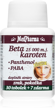 MedPharma Beta karoten 25 000 m.j. +Panthenol+PABA tobolky k udržování normálního stavu vlasů, pokožky a sliznic