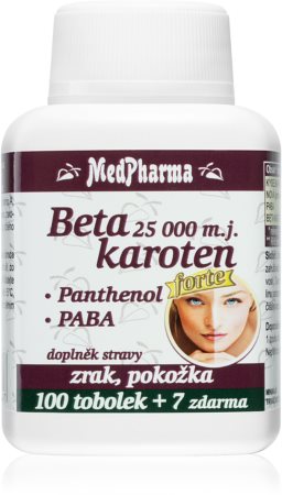 MedPharma Beta karoten 25 000 m.j. +Panthenol+PABA tobolky k udržování normálního stavu vlasů, pokožky a sliznic