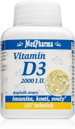 MedPharma Vitamin D3 2000IU tobolky pre normálnu funkciu imunitného systému, stavu kostí a činnosť svalov