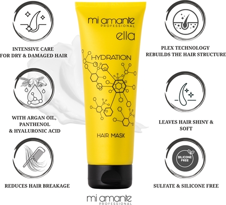 Mi Amante Professional Ella Hydration Hair Mask intensyviai drėkinanti kaukė sausiems ir pažeistiems plaukams