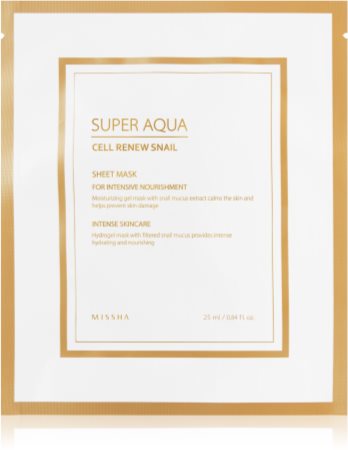 Missha Super Aqua Cell Renew Snail maska iz platna z vlažilnim in pomirjajočim učinkom s polžjim ekstraktom