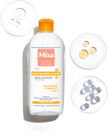 Mixa Niacinamide Glow micelární voda pro rozjasnění pleti