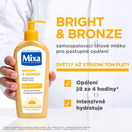 Mixa Bright & Bronze výživný tělový krém pro postupné opálení