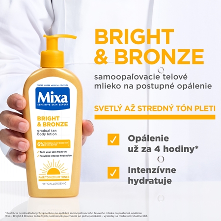Mixa Bright & Bronze výživný telový krém pre postupné opálenie