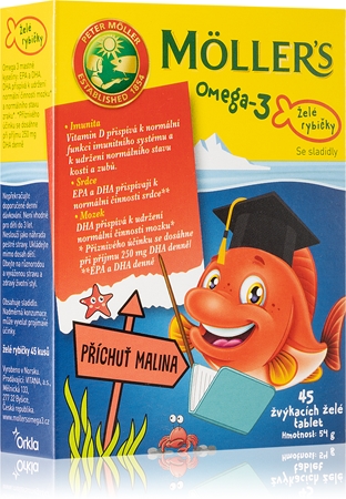 Möller’s Omega 3 Želé rybičky malinová příchuť žvýkací tablety pro normální funkci srdce a cév