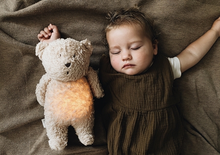 Moonie Bear 2.0 Organic Rose žaislas miegui su melodija