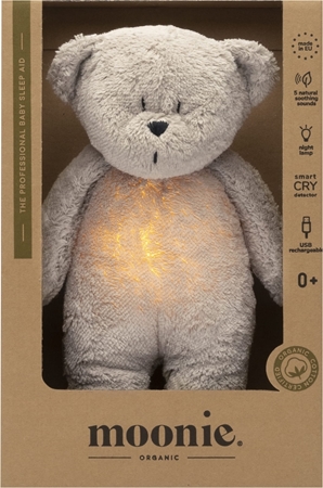 Moonie Bear 2.0 Organic Grey žaislas miegui su melodija