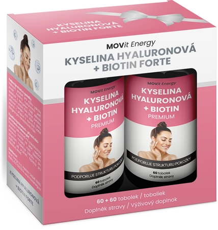 Movit Energy Kyselina hyalurónová + Biotín PRÉMIA darčeková sada na výživu pleti a udržanie jej prirodzenej hydratácie