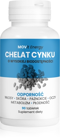 Movit Energy Chelat Cynku tabletki dla wsparcia układu odpornościowego, pięknych włosów, skóry i prawidłowego stanu zębów