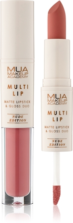 MUA Makeup Academy Multi Lip Nude Edition Long-Lasting Lipstick and Lip Gloss double
