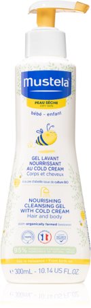 Mustela Bébé Dry Skin gel nutritiv de curățare, cu cremă protectoare pentru refacerea barierei pielii pentru nou-nascuti si copii