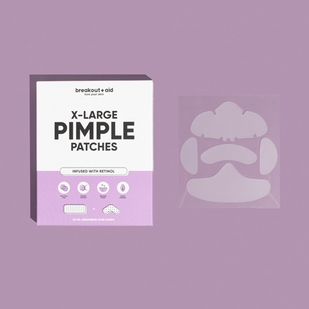 breakout + aid Pimple Patches X-Large vietinio poveikio priemonė nuo aknės su retinoliu