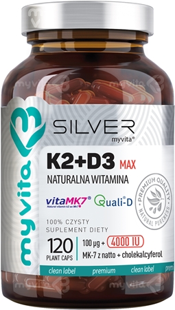 MyVita Silver naturalna witamina K2 100mcg + D3 Forte 4000j.m. kapsułki dla optymalnego wchłaniania wapnia i fosforu