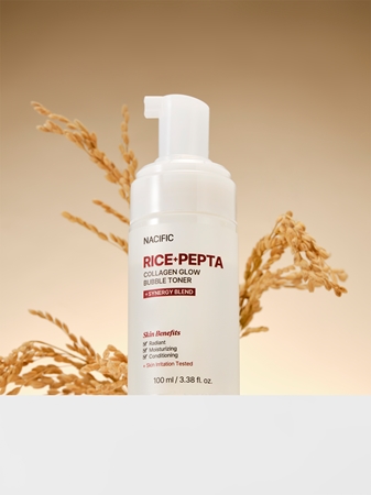 Nacific Rice + Pepta Collagen Glow Bubble Toner lotion tonique illuminatrice pour un effet naturel