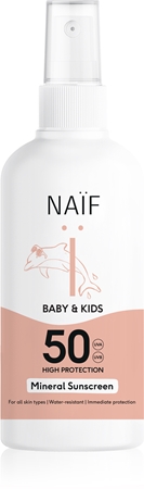 Naif Baby & Kids Mineral Sunscreen SPF 50 apsaugos nuo saulės purškiklis vaikams