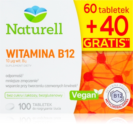 Naturell Witamina B12 tabletki na wsparcie prawidłowego tworzenia czerwonych krwinek i hemoglobiny