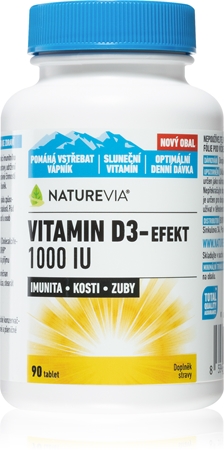 NatureVia Vitamin D3 Efekt 1000 IU tablety pro normální funkci imunitního systému, stav kostí, zubů a činnost svalů