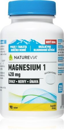 NatureVia Magnesium 1 420mg tablety pro podporu snížení míry únavy a vyčerpání, normální stav zubů, kostí a svalů