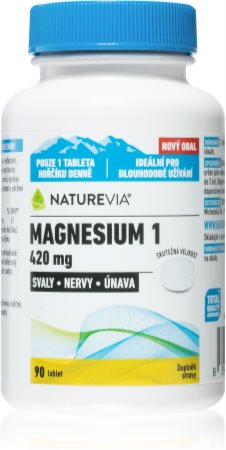 NatureVia Magnesium 1 420mg tablety pro podporu snížení míry únavy a vyčerpání, normální stav zubů, kostí a svalů