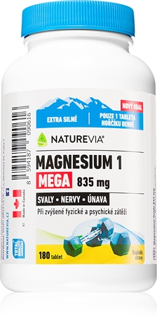 NatureVia Magnesium 1 Mega 835mg tablety na podporu normálnej činnosti nervovej sústavy, svalov, zubov a zníženie únavy