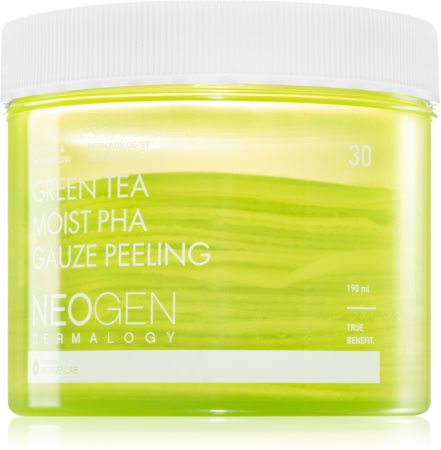 Neogen Dermalogy Clean Beauty Gauze Peeling Green Tea Moist PHA esfoliante em disco de algodão com efeito hidratante